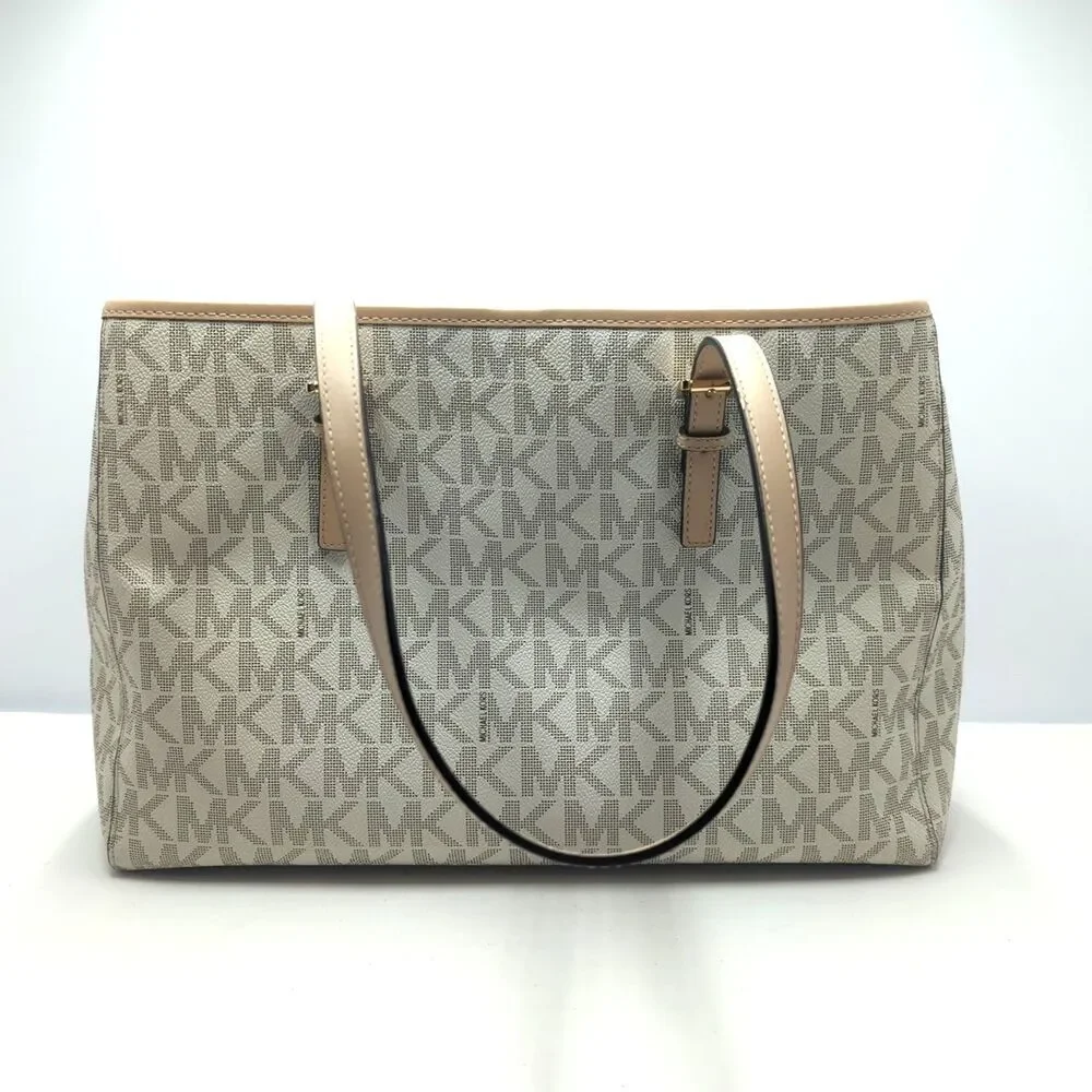 Michael Kors Jet Set Travel East West Monogram Tote Bag Purse Vanilla - Picture 3 of 16